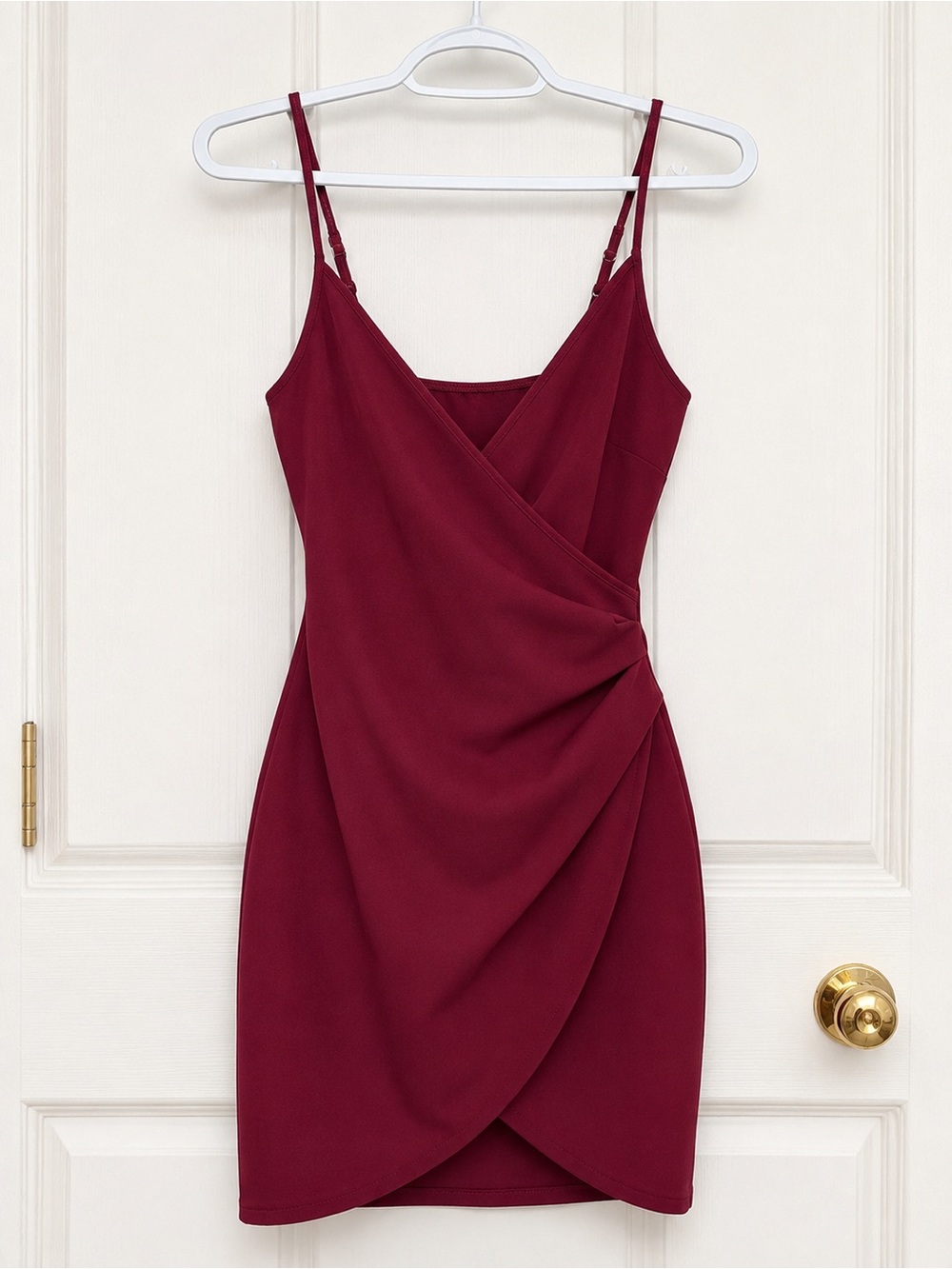 Sleeveless Wrap-Style Mini Dress in Burgundy